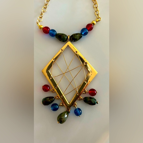 Multi colored gold necklace and earring set - Picture 1 of 3